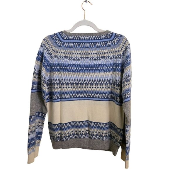 Tommy Hilfiger Vintage Lambswool Fairisle Nordic Sweater Blue Gray Cream Size L - Picture 2 of 6